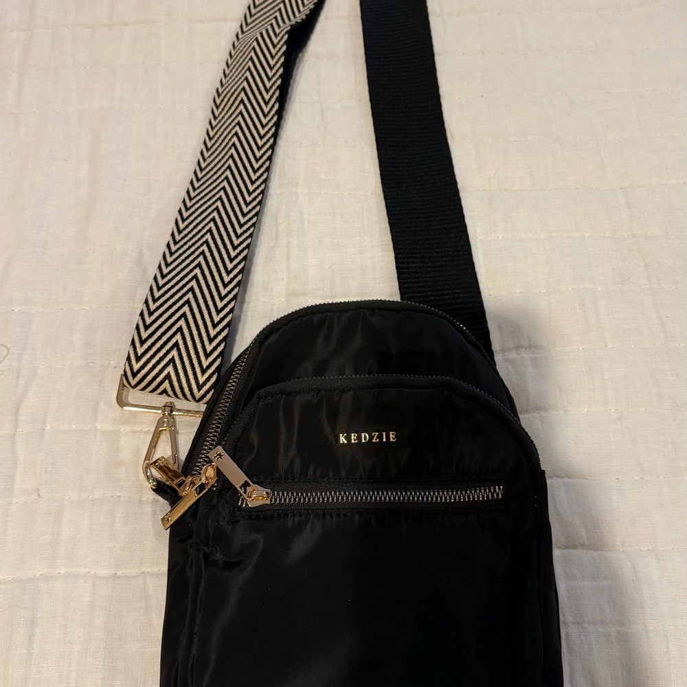 Kedzie Black Crossbody Bag with Patterned Strap plus 3 additional straps !!